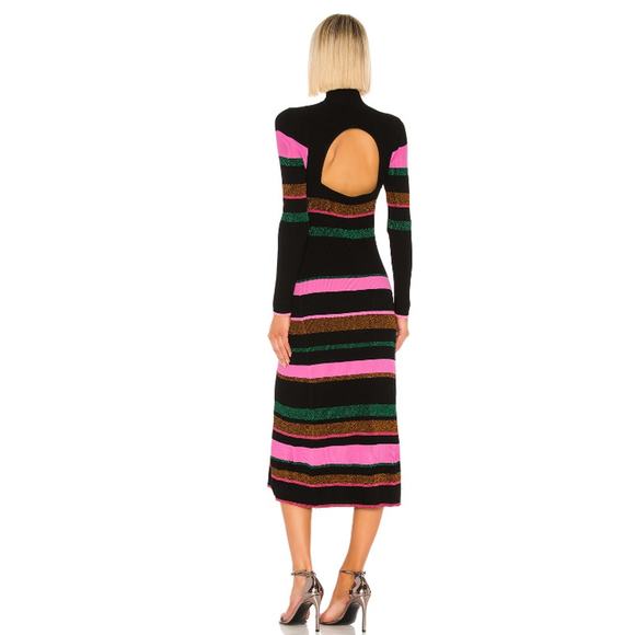 TANYA TAYLOR Velma Open Back Knit Sweater Dress Medium Black/Pink Striped - Picture 3 of 13